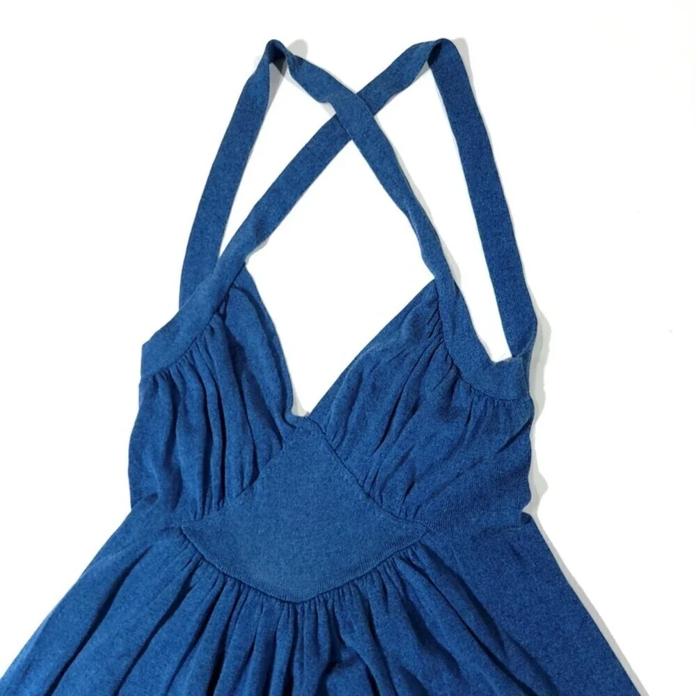 MARC JACOBS Cashmere Silk Knit Cross Back Mini Dress Cottagecore Blue Womens XS - Picture 3 of 9